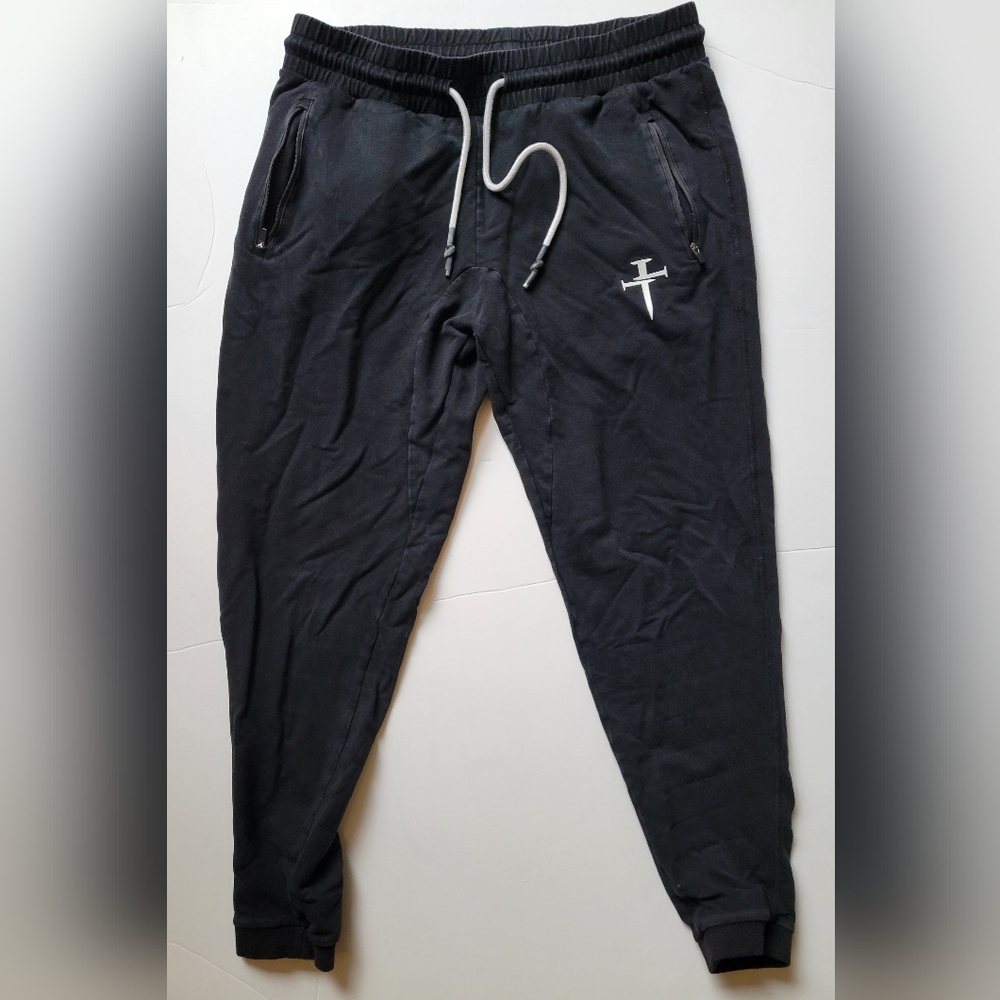 Three Nails Men's Black Joggers with Cross